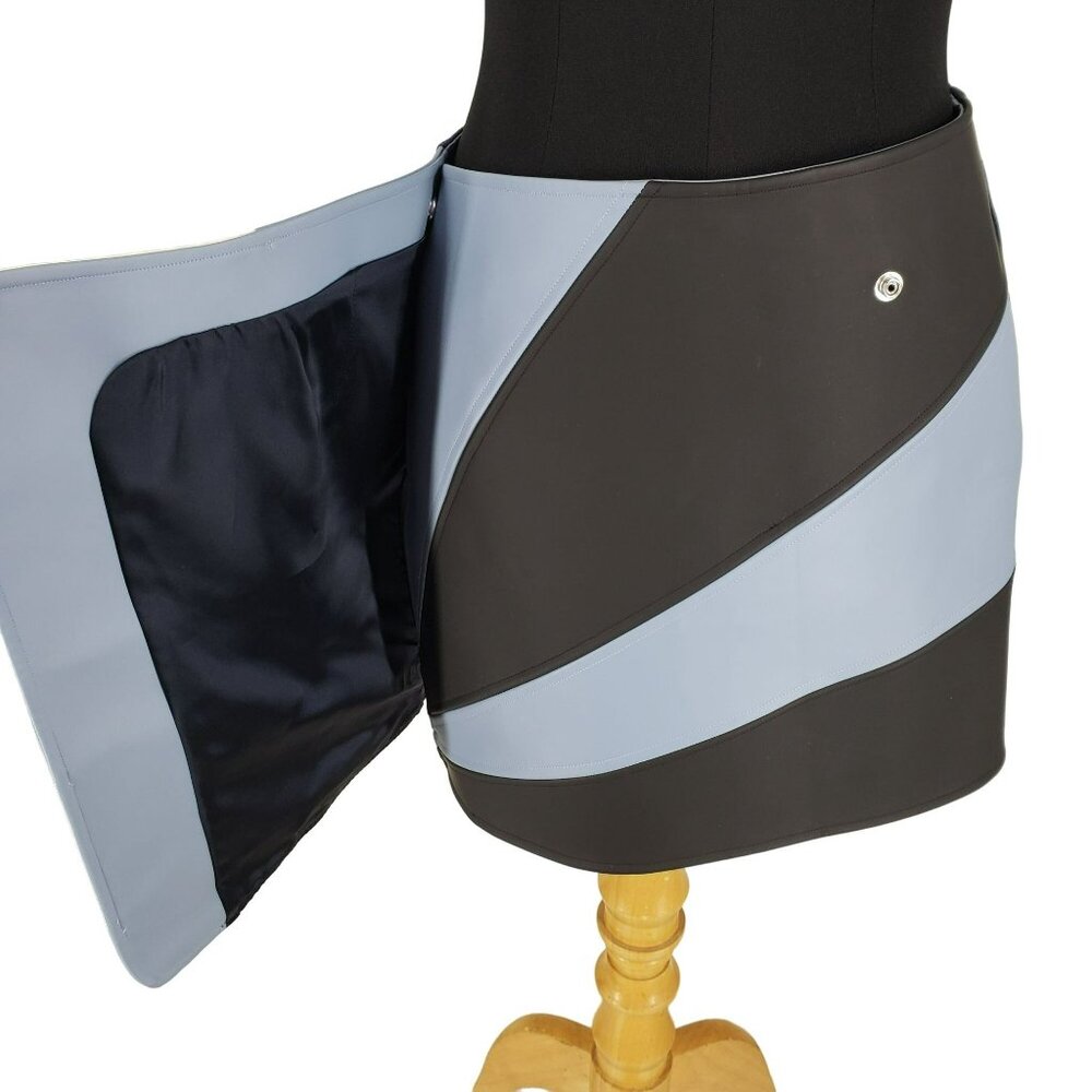 Miko Miko Stripe Skirt Faux Leather Blue White Mod Retro Futuristic Cosplay - Picture 5 of 16